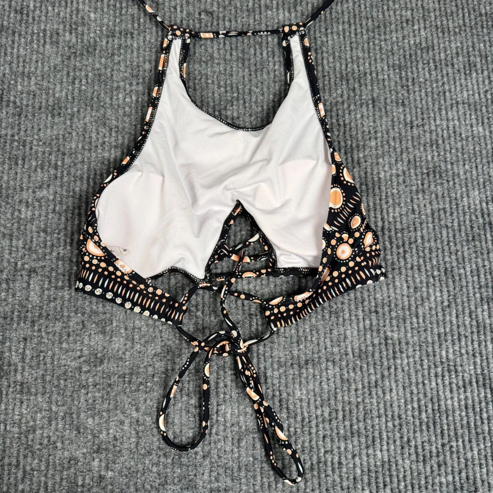 Cupshe Womens High Neck Halter Bikini Top Black Orange Geometric Dot Medium